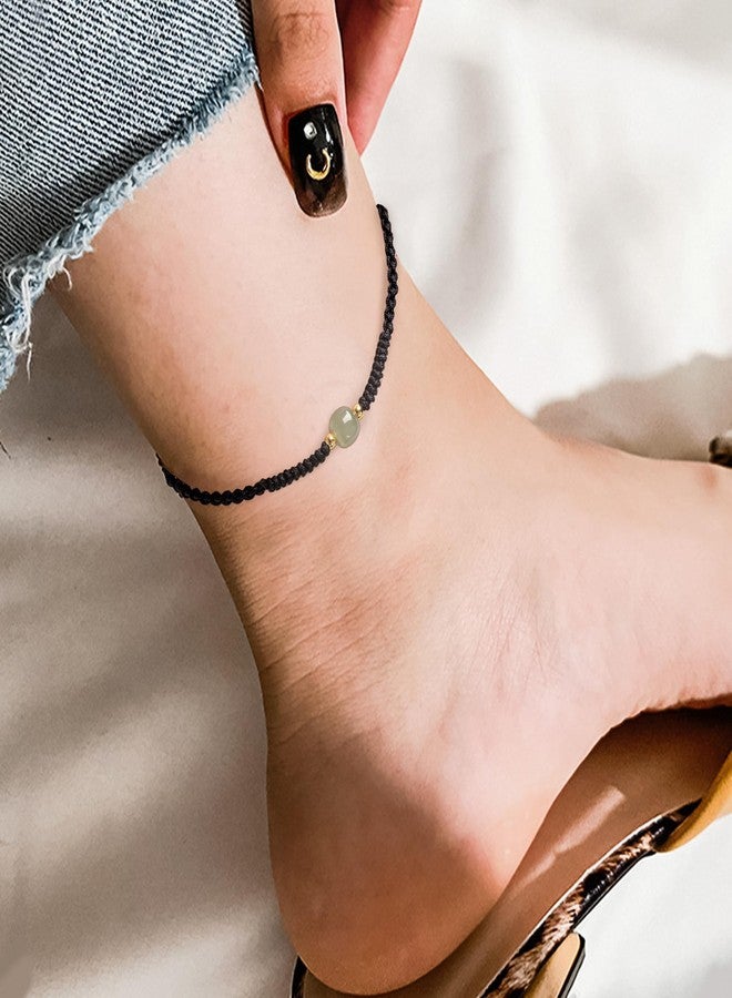 Chiorgone Hetian Jade Ankle Bracelet - Lucky Chinese Zodiac Protection Bracelet with Black Braided Cord, Hotan Jade Spacer Beads (Feng Shui Gift for Women, Minimalist Style) - Image 3